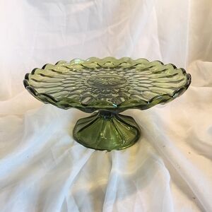 Anchor Hocking Avocado Glass Pedestal Cake Stand